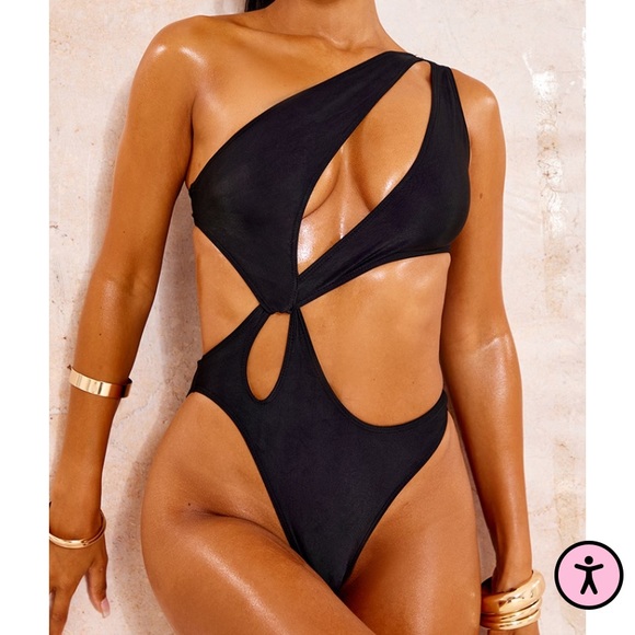 DONATING 4/24: Prettylittlething black one shoulder one piece 0 xs - Picture 1 of 7